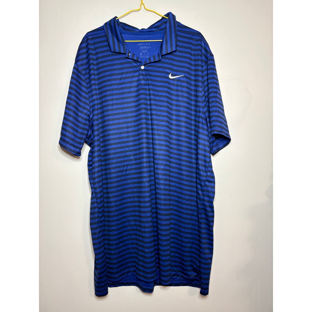 Nike Dri-Fit Mens Standard Fit XXL Tall Black Blue Short Sleeve Lightweight Polo